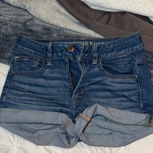 American Eagle Outfitters Blue Jean Shorts Distressed High-Waisted